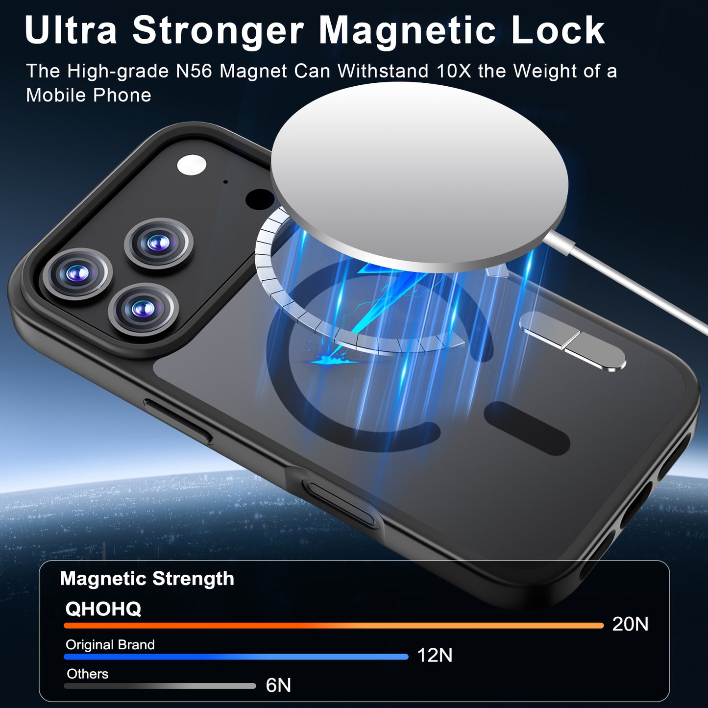QHOHQ Case for iPhone 17 Pro with 2 Tempered Glass and 1 Set Camera Protection, Compatible with MagSafe, Military Standard Protection, Magnetic Mobile Phone Case, Translucent Matt Back Protective Case