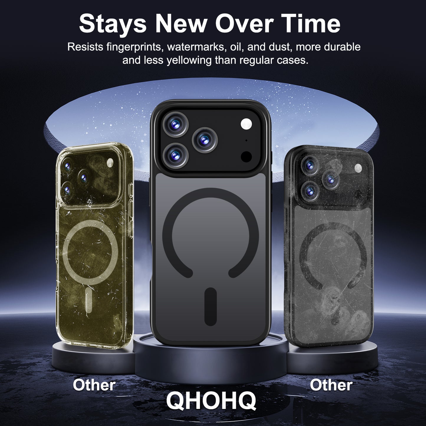QHOHQ Case for iPhone 17 Pro with 2 Tempered Glass and 1 Set Camera Protection, Compatible with MagSafe, Military Standard Protection, Magnetic Mobile Phone Case, Translucent Matt Back Protective Case