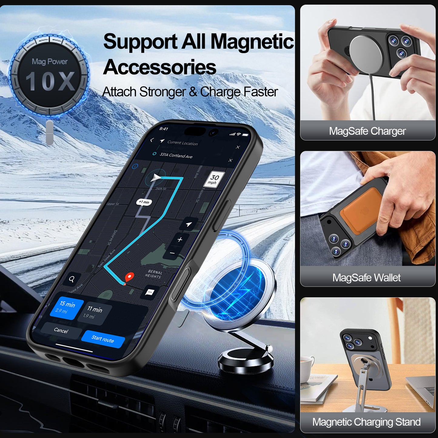 QHOHQ Case for iPhone 17 Pro with 2 Tempered Glass and 1 Set Camera Protection, Compatible with MagSafe, Military Standard Protection, Magnetic Mobile Phone Case, Translucent Matt Back Protective Case
