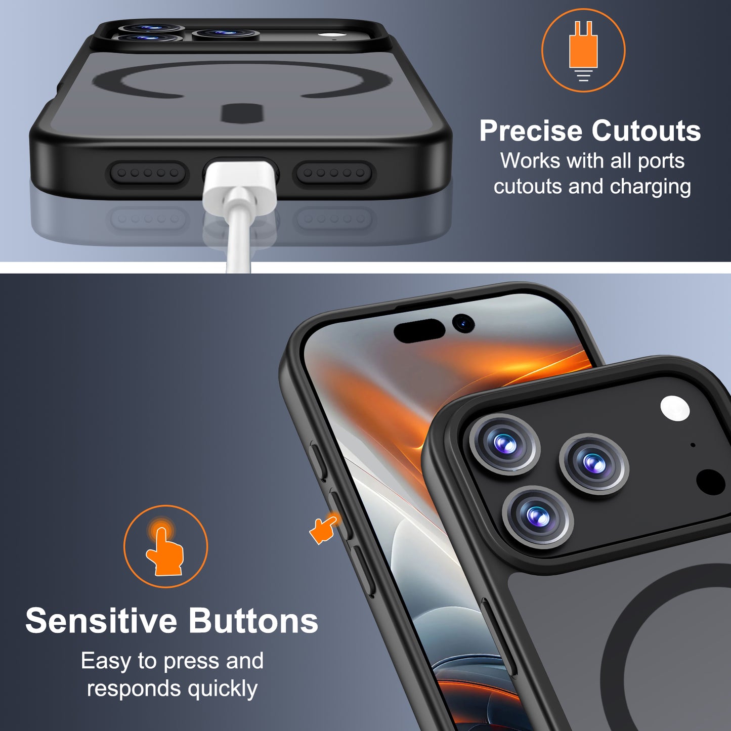 QHOHQ Case for iPhone 17 Pro with 2 Tempered Glass and 1 Set Camera Protection, Compatible with MagSafe, Military Standard Protection, Magnetic Mobile Phone Case, Translucent Matt Back Protective Case