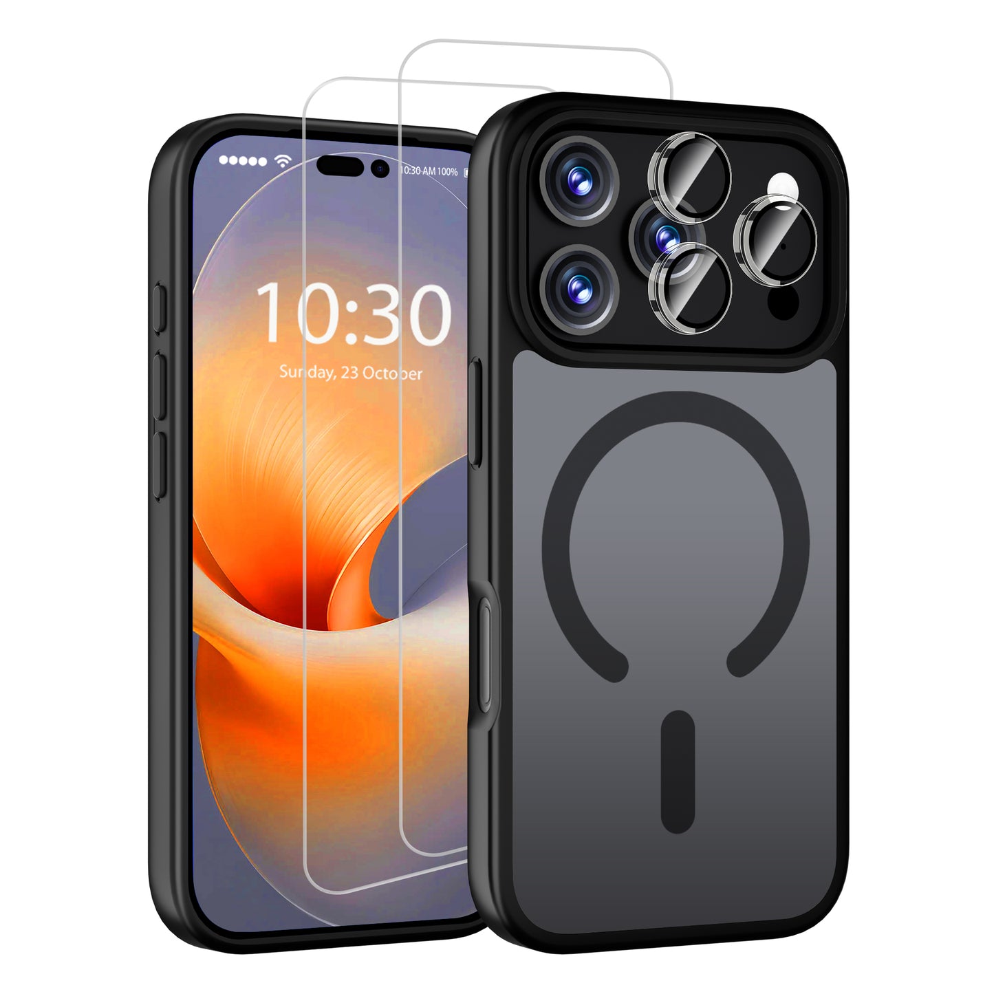 QHOHQ Case for iPhone 17 Pro Max with 2 Tempered Glass and 1 Set Camera Protection, Compatible with MagSafe, Military Standard Protection, Magnetic Mobile Phone Case, Translucent Matt Back Protective Case