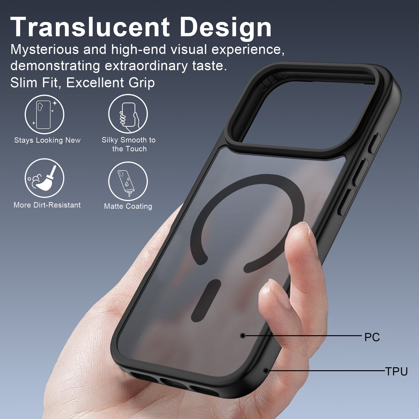 QHOHQ Case for iPhone 17 Pro Max with 2 Tempered Glass and 1 Set Camera Protection, Compatible with MagSafe, Military Standard Protection, Magnetic Mobile Phone Case, Translucent Matt Back Protective Case