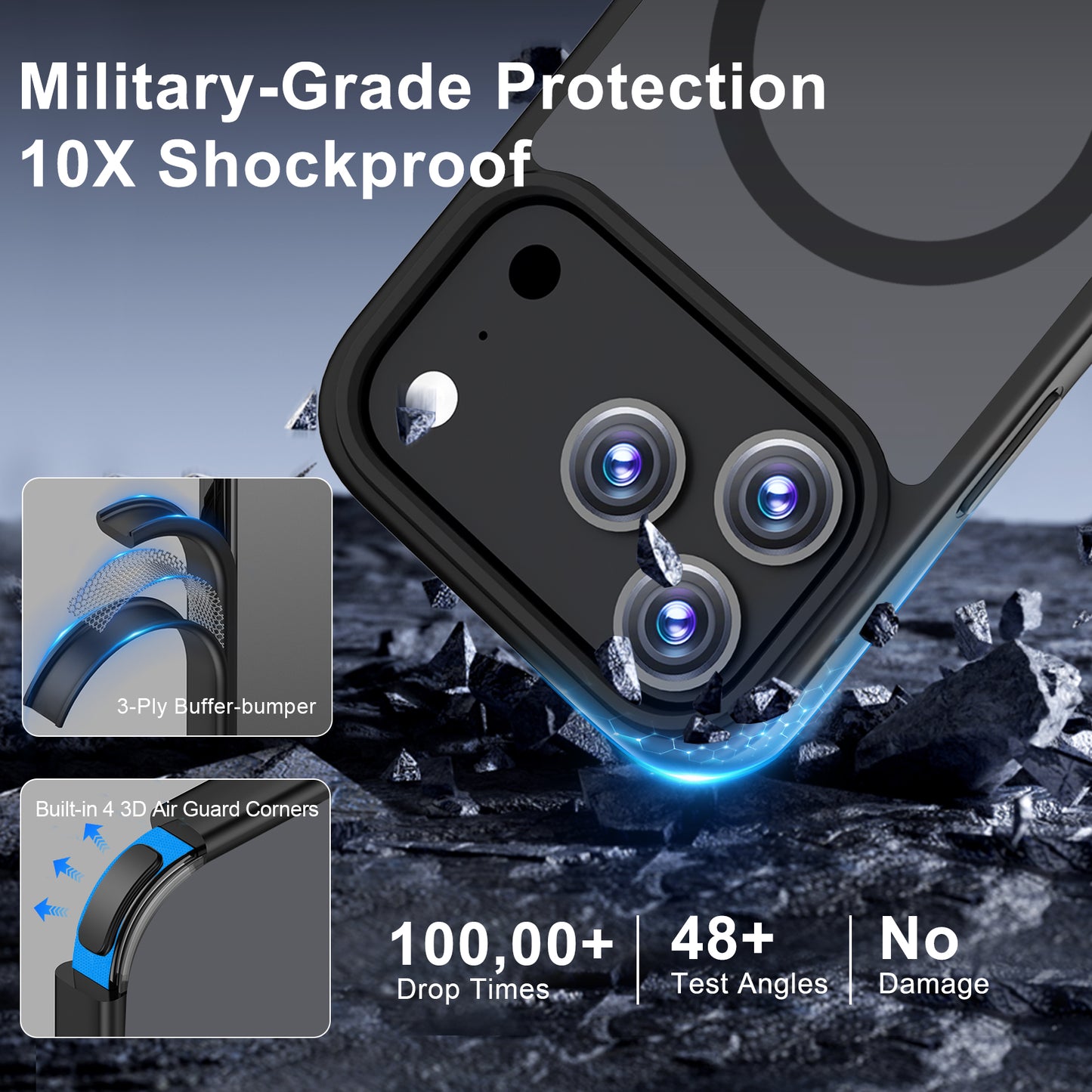 QHOHQ Case for iPhone 17 Pro Max with 2 Tempered Glass and 1 Set Camera Protection, Compatible with MagSafe, Military Standard Protection, Magnetic Mobile Phone Case, Translucent Matt Back Protective Case