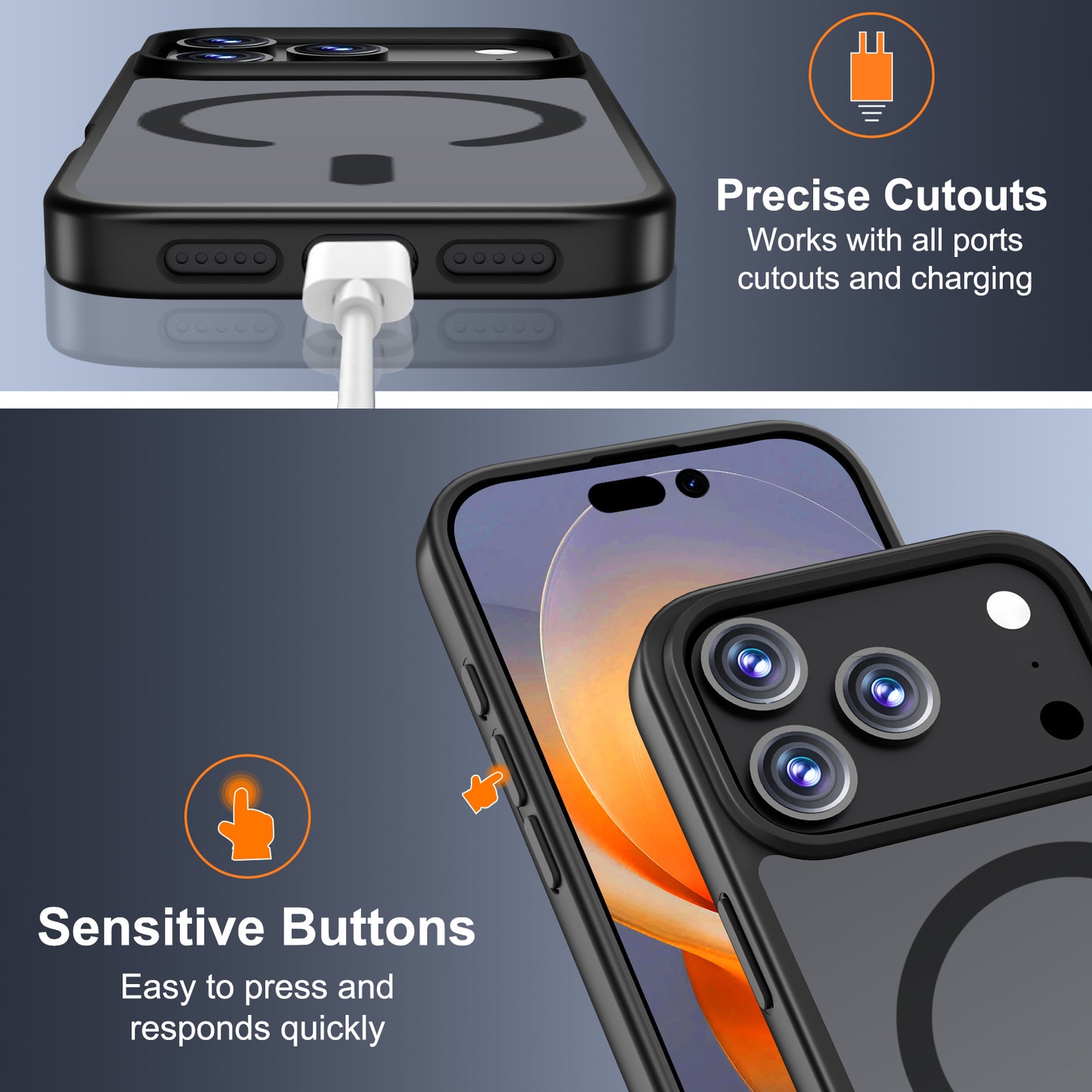 QHOHQ Case for iPhone 17 Pro Max with 2 Tempered Glass and 1 Set Camera Protection, Compatible with MagSafe, Military Standard Protection, Magnetic Mobile Phone Case, Translucent Matt Back Protective Case