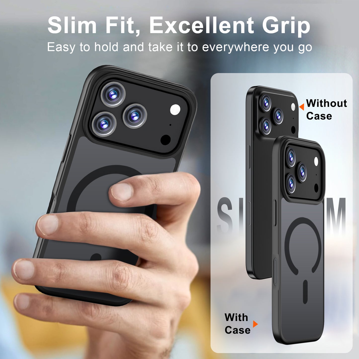 QHOHQ Case for iPhone 17 Pro Max with 2 Tempered Glass and 1 Set Camera Protection, Compatible with MagSafe, Military Standard Protection, Magnetic Mobile Phone Case, Translucent Matt Back Protective Case