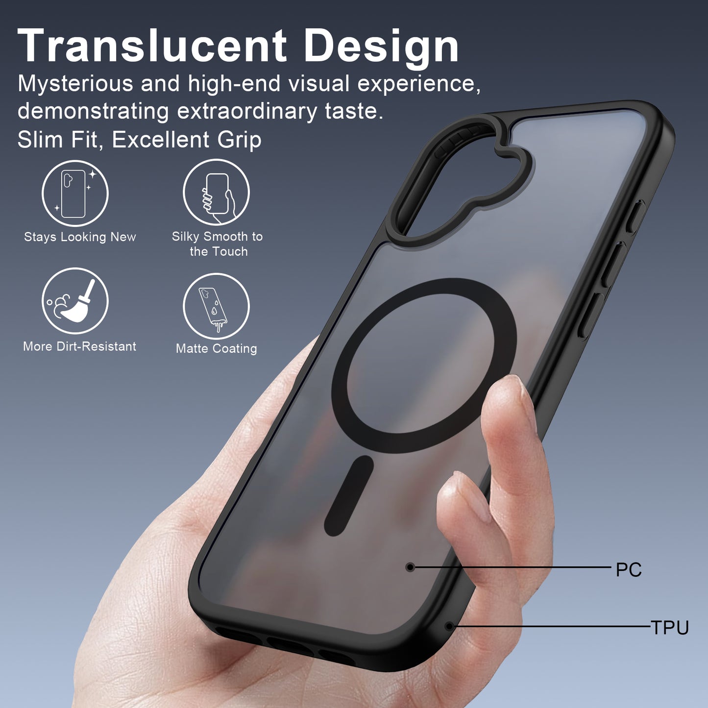 QHOHQ Case for iPhone 17 with 2 Tempered Glass and 1 Set Camera Protection, Compatible with MagSafe, Military Standard Protection, Magnetic Mobile Phone Case, Translucent Matt Back Protective Case