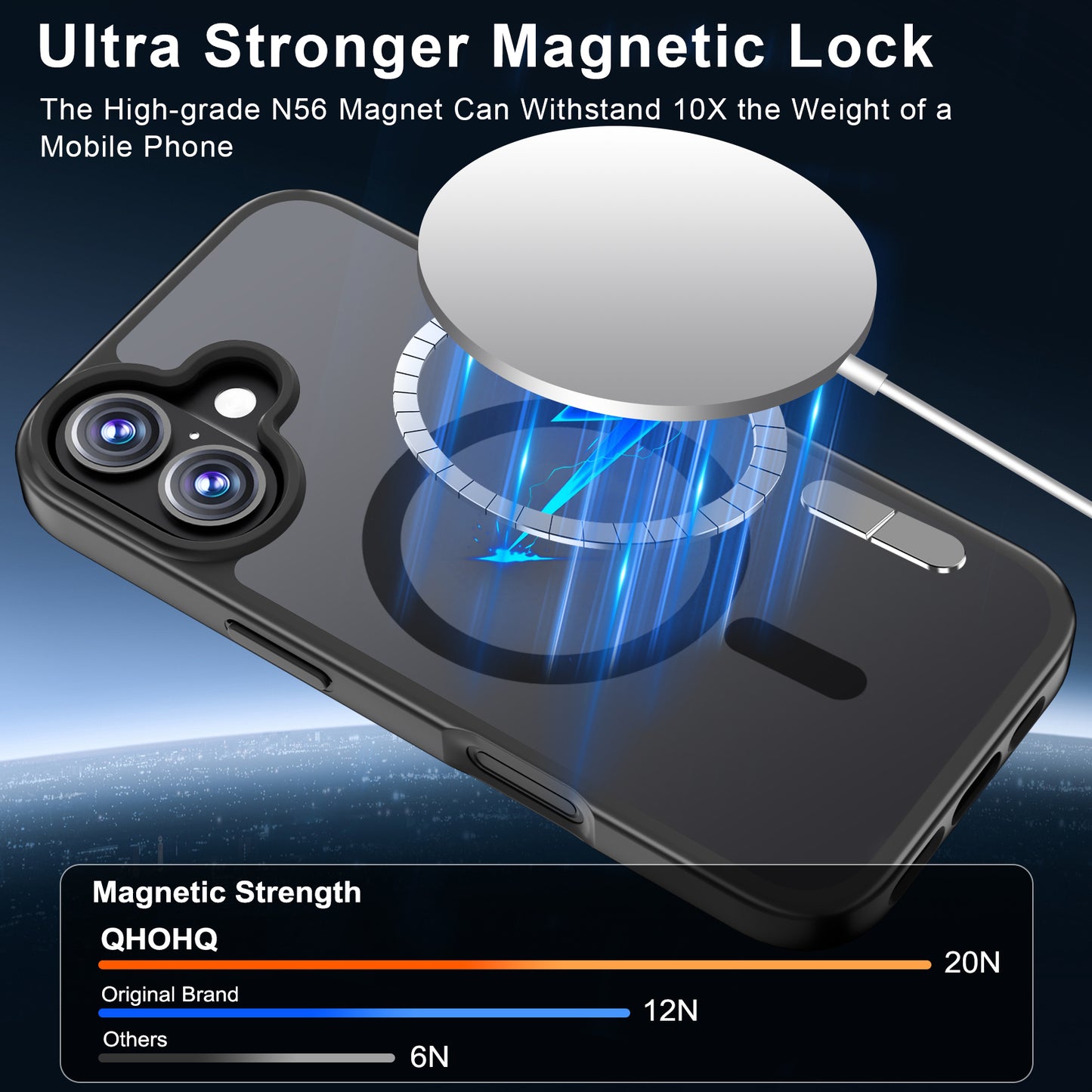 QHOHQ Case for iPhone 17 with 2 Tempered Glass and 1 Set Camera Protection, Compatible with MagSafe, Military Standard Protection, Magnetic Mobile Phone Case, Translucent Matt Back Protective Case