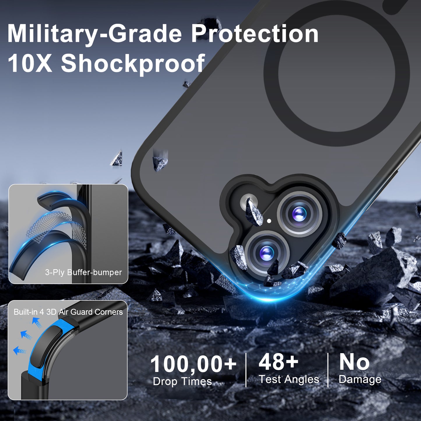 QHOHQ Case for iPhone 17 with 2 Tempered Glass and 1 Set Camera Protection, Compatible with MagSafe, Military Standard Protection, Magnetic Mobile Phone Case, Translucent Matt Back Protective Case