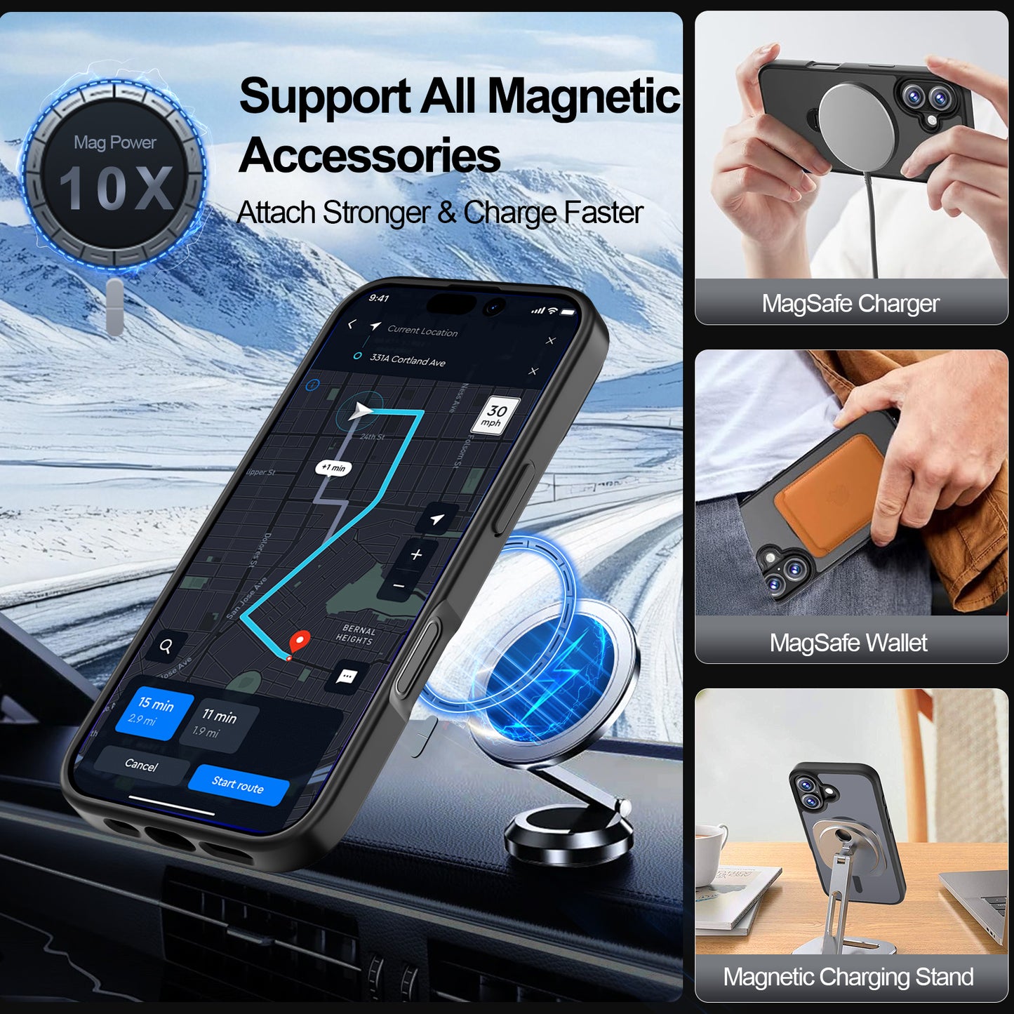 QHOHQ Case for iPhone 17 with 2 Tempered Glass and 1 Set Camera Protection, Compatible with MagSafe, Military Standard Protection, Magnetic Mobile Phone Case, Translucent Matt Back Protective Case
