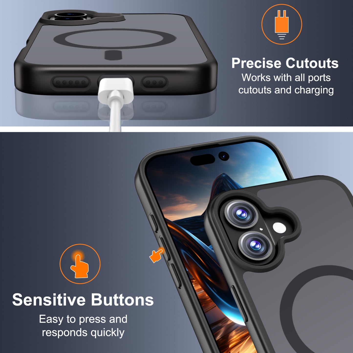 QHOHQ Case for iPhone 17 with 2 Tempered Glass and 1 Set Camera Protection, Compatible with MagSafe, Military Standard Protection, Magnetic Mobile Phone Case, Translucent Matt Back Protective Case