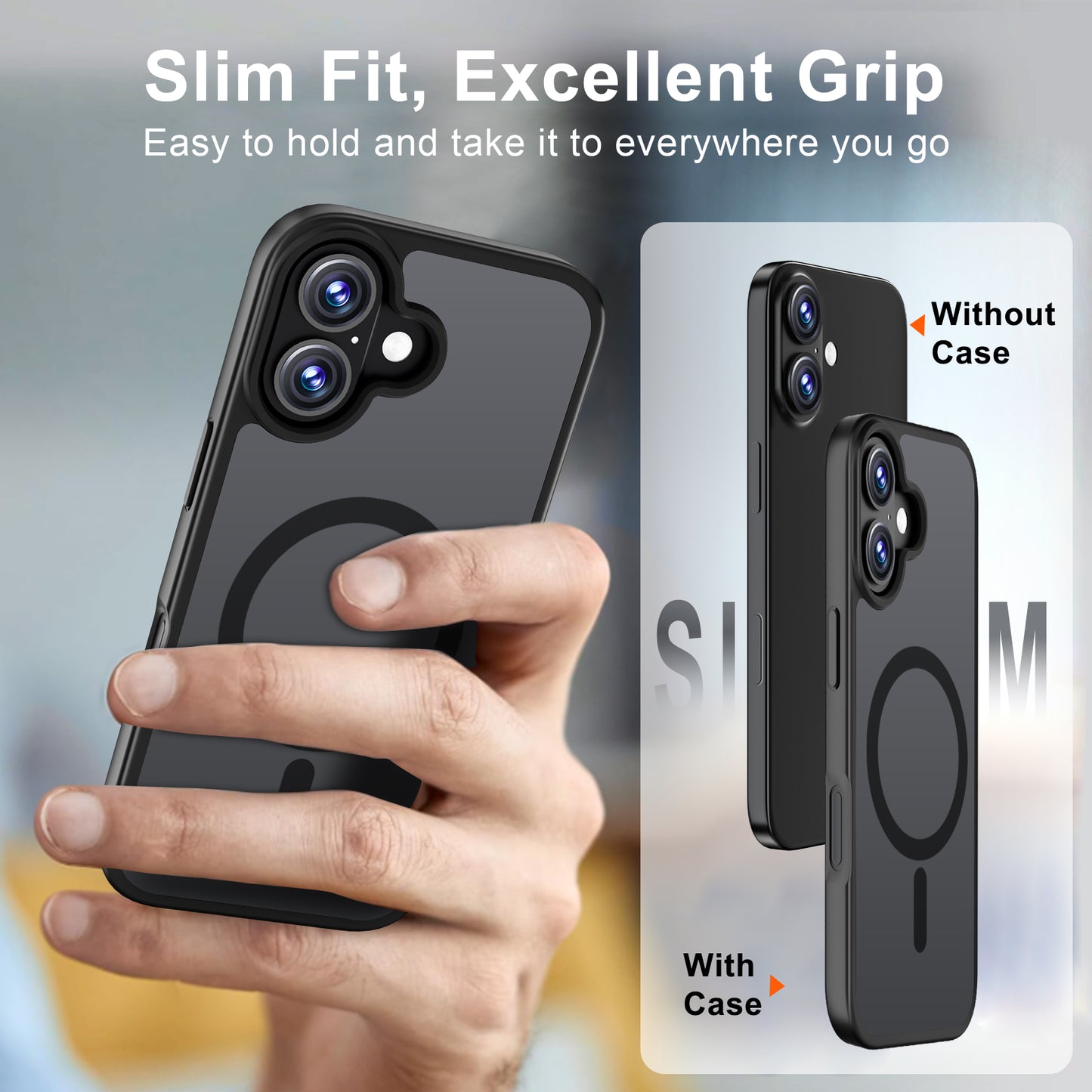 QHOHQ Case for iPhone 17 with 2 Tempered Glass and 1 Set Camera Protection, Compatible with MagSafe, Military Standard Protection, Magnetic Mobile Phone Case, Translucent Matt Back Protective Case