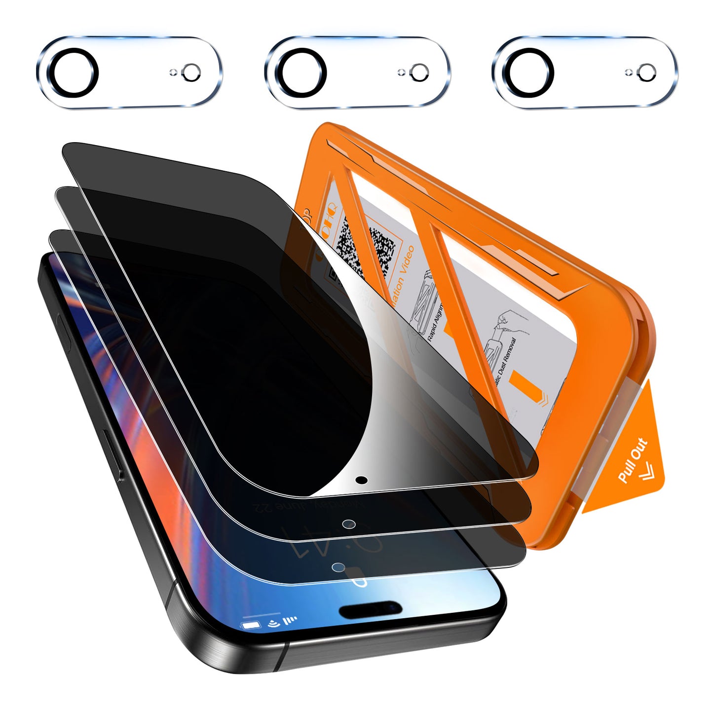 [1-Second Auto-Install] QHOHQ 3 Pack Privacy Screen Protector for iPhone Air+3 Pack Camera Lens Protector,25° Anti Spy Tempered Glass for iPhone 17 Air,[12FT Military Grade Shatterproof],Case Friendly