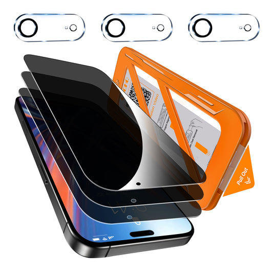 [1-Second Auto-Install] QHOHQ 3 Pack Privacy Screen Protector for iPhone Air+3 Pack Camera Lens Protector,25° Anti Spy Tempered Glass for iPhone 17 Air,[12FT Military Grade Shatterproof],Case Friendly