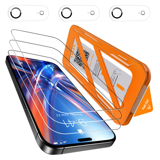 QHOHQ [1-Second Auto-Install] 3 Pack Screen Protector for iPhone 17 Air+ 1 Set Camera Lens Protector, 9H+ Shatterproof Tempered Glass, [12FT Military Grade Protection], Anti-Fingerprint, Case Friendly