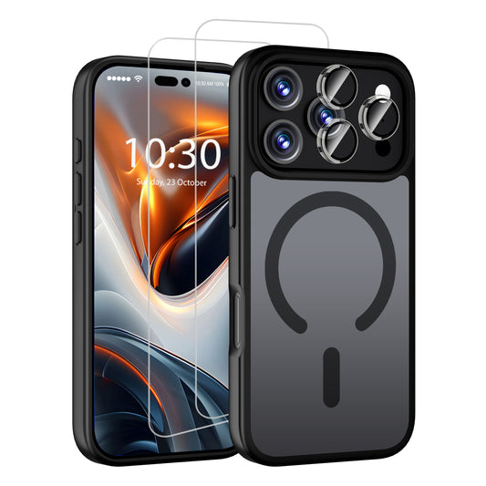 QHOHQ Case for iPhone 17 Pro with 2 Tempered Glass and 1 Set Camera Protection, Compatible with MagSafe, Military Standard Protection, Magnetic Mobile Phone Case, Translucent Matt Back Protective Case