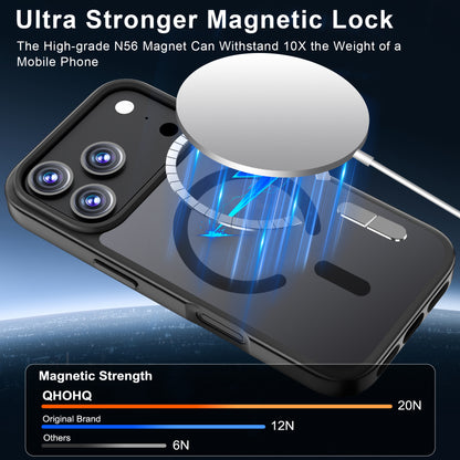 QHOHQ Case for iPhone 17 Pro with 2 Tempered Glass and 1 Set Camera Protection, Compatible with MagSafe, Military Standard Protection, Magnetic Mobile Phone Case, Translucent Matt Back Protective Case