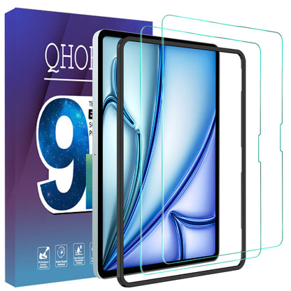 QHOHQ Screen Protector for iPad Air 11 inch M2 2024 6th Generation, Full Coverage Tempered Glass, [Face ID & Apple Pencil Compatible], with Easy Installation Frame, HD Clear, Anti Scratch [2 Pack]