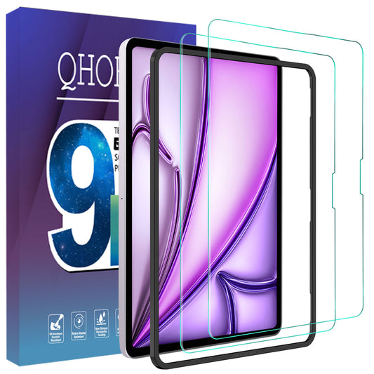 QHOHQ Screen Protector for iPad Air 13 inch M2 2024 6th Generation, Full Coverage Tempered Glass, [Face ID & Apple Pencil Compatible], with Easy Installation Frame, HD Clear, Anti Scratch [2 Pack]