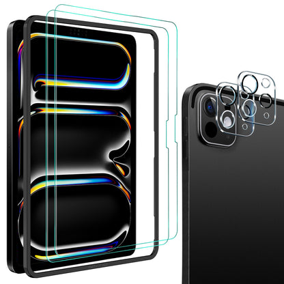QHOHQ Screen Protector for iPad Pro 11 Inch M4 (2024) [with Camera Lens Protector], Full Coverage Tempered Glass, [Face ID & Apple Pencil Compatible], with Easy Installation Frame, HD Clear [2+2 Pack]