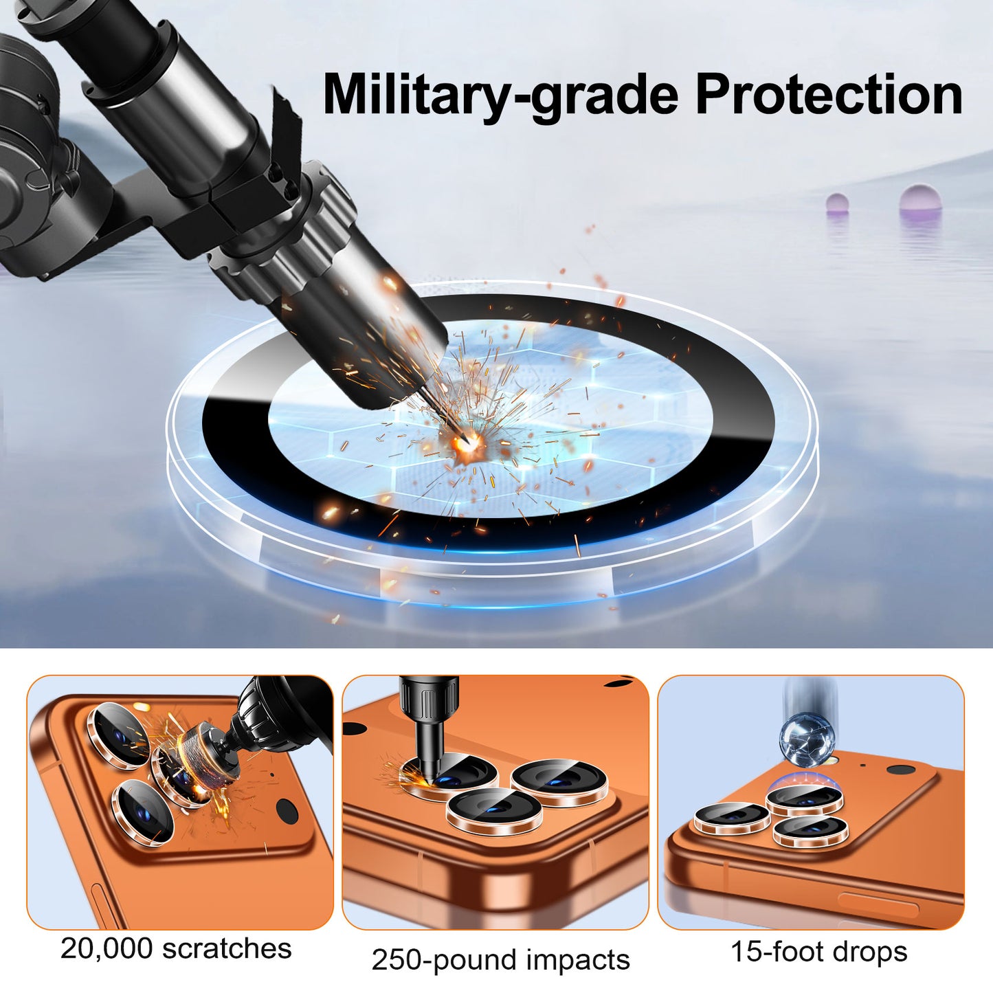 QHOHQ 3 Set Camera Lens Protector for iPhone 17 Pro Max/17 Pro/16 Pro Max/16 Pro/15 Pro Max/15 Pro, Individual Anti Shatter Lens Protector,[15FT Military Grade Protection],1-Second Auto-Install- Clear