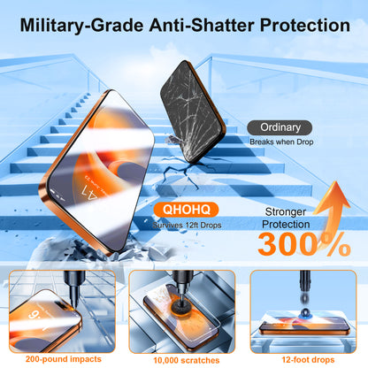 [1-Second Auto-Install] QHOHQ 3 Pack Screen Protector for iPhone 17 Pro Max + 1 Set Camera Lens Protector, 9H+ Shatterproof Tempered Glass, [12FT Military Grade Protection], Anti-Finger, Case Friendly
