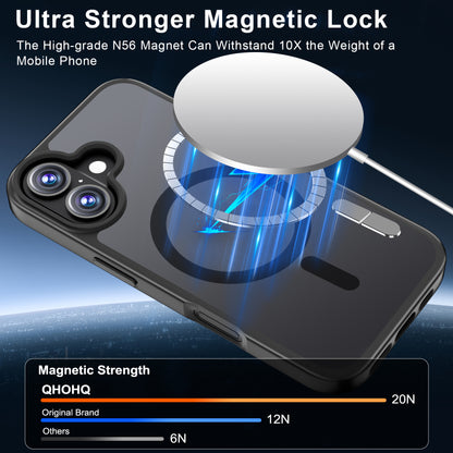 QHOHQ Case for iPhone 17 with 2 Tempered Glass and 1 Set Camera Protection, Compatible with MagSafe, Military Standard Protection, Magnetic Mobile Phone Case, Translucent Matt Back Protective Case