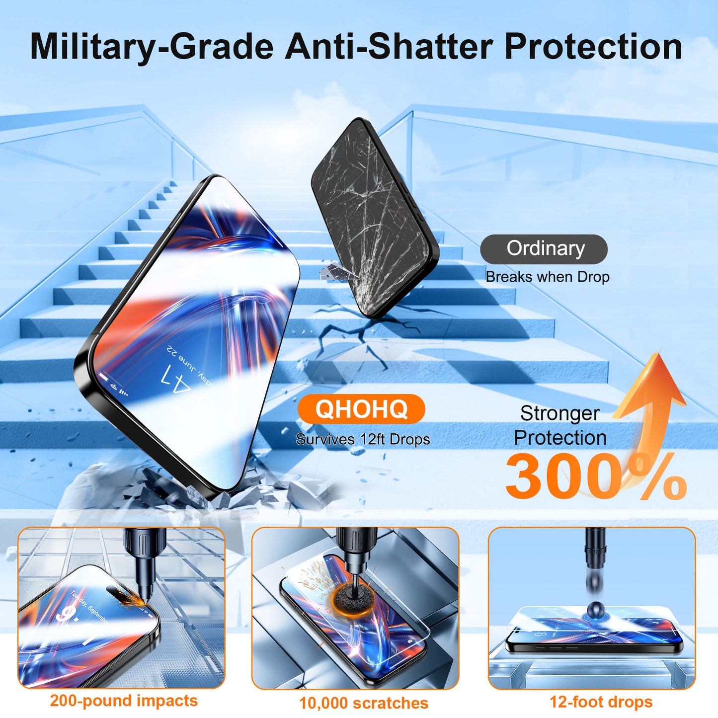 QHOHQ [1-Second Auto-Install] 3 Pack Screen Protector for iPhone 17 Air+ 1 Set Camera Lens Protector, 9H+ Shatterproof Tempered Glass, [12FT Military Grade Protection], Anti-Fingerprint, Case Friendly