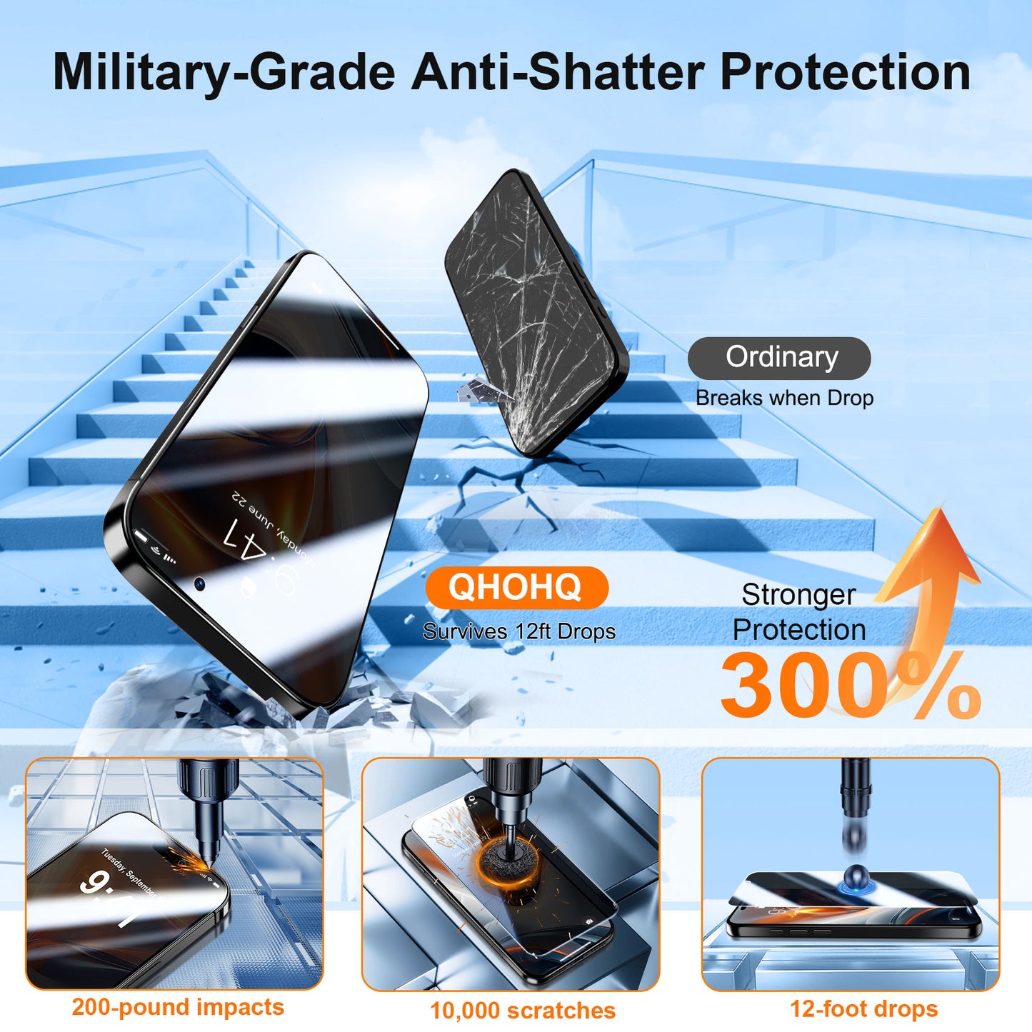 [1-Second Auto-Install] QHOHQ 3 Pack Privacy Screen Protector for iPhone Air+3 Pack Camera Lens Protector,25° Anti Spy Tempered Glass for iPhone 17 Air,[12FT Military Grade Shatterproof],Case Friendly