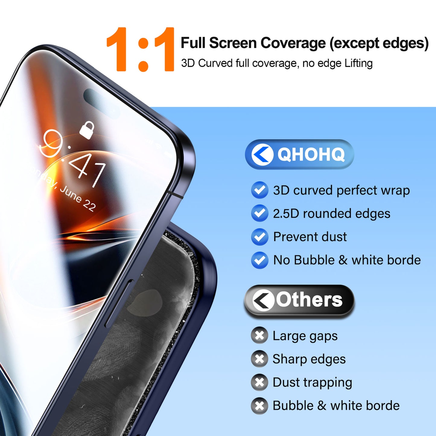 [1-Second Auto-Install] QHOHQ 3 Pack Screen Protector for iPhone 17 Pro + 1 Set Camera Lens Protector, 9H+ Shatterproof Tempered Glass, [12FT Military Grade Protection], Anti-Fingerprint,Case Friendly