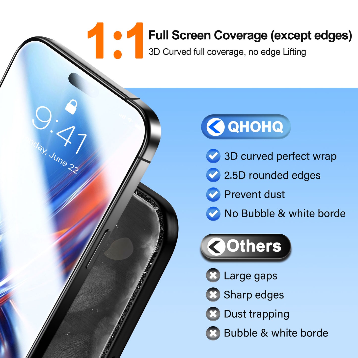 QHOHQ [1-Second Auto-Install] 3 Pack Screen Protector for iPhone 17 Air+ 1 Set Camera Lens Protector, 9H+ Shatterproof Tempered Glass, [12FT Military Grade Protection], Anti-Fingerprint, Case Friendly