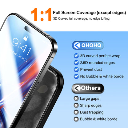 QHOHQ [1-Second Auto-Install] 3 Pack Screen Protector for iPhone 17 Air+ 1 Set Camera Lens Protector, 9H+ Shatterproof Tempered Glass, [12FT Military Grade Protection], Anti-Fingerprint, Case Friendly