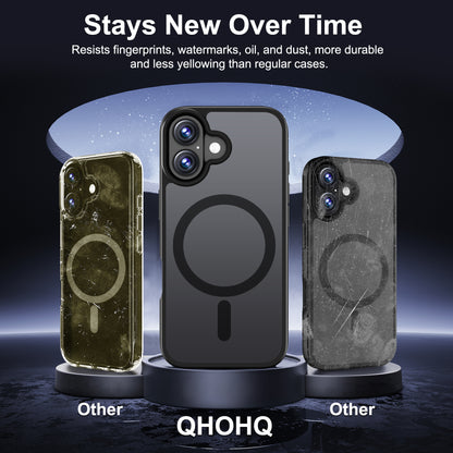 QHOHQ Case for iPhone 17 with 2 Tempered Glass and 1 Set Camera Protection, Compatible with MagSafe, Military Standard Protection, Magnetic Mobile Phone Case, Translucent Matt Back Protective Case