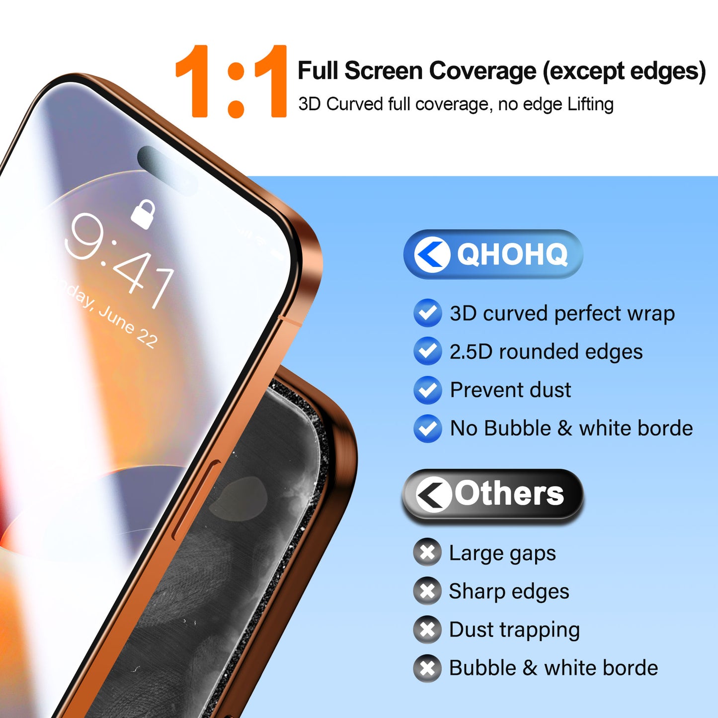[1-Second Auto-Install] QHOHQ 3 Pack Screen Protector for iPhone 17 Pro Max + 1 Set Camera Lens Protector, 9H+ Shatterproof Tempered Glass, [12FT Military Grade Protection], Anti-Finger, Case Friendly