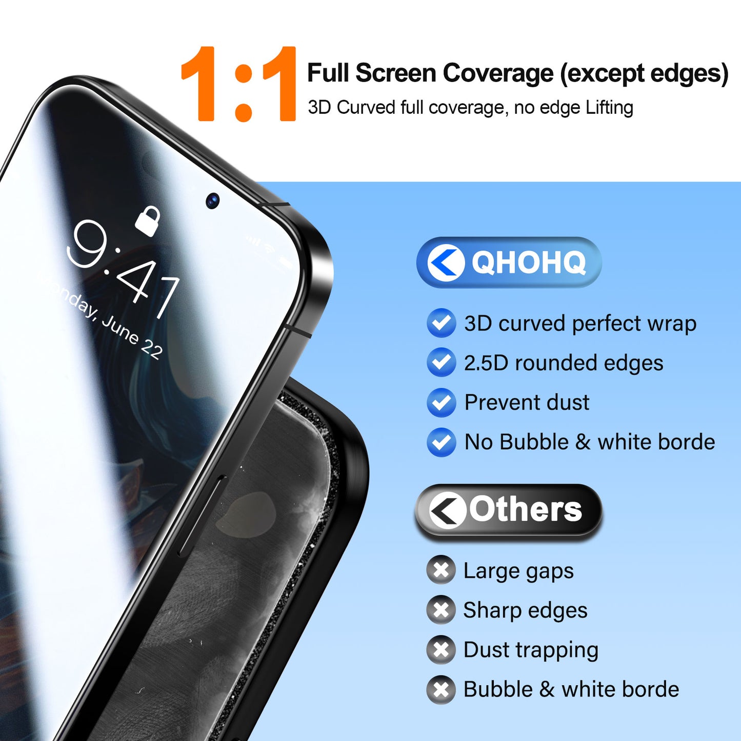 QHOHQ [1-Second Auto-Install] 3 Pack Privacy Screen Protector for iPhone 17 + 1 Set Camera Lens Protector, 25° Anti Spy Tempered Glass, [12FT Military Grade Shatterproof], Case Friendly