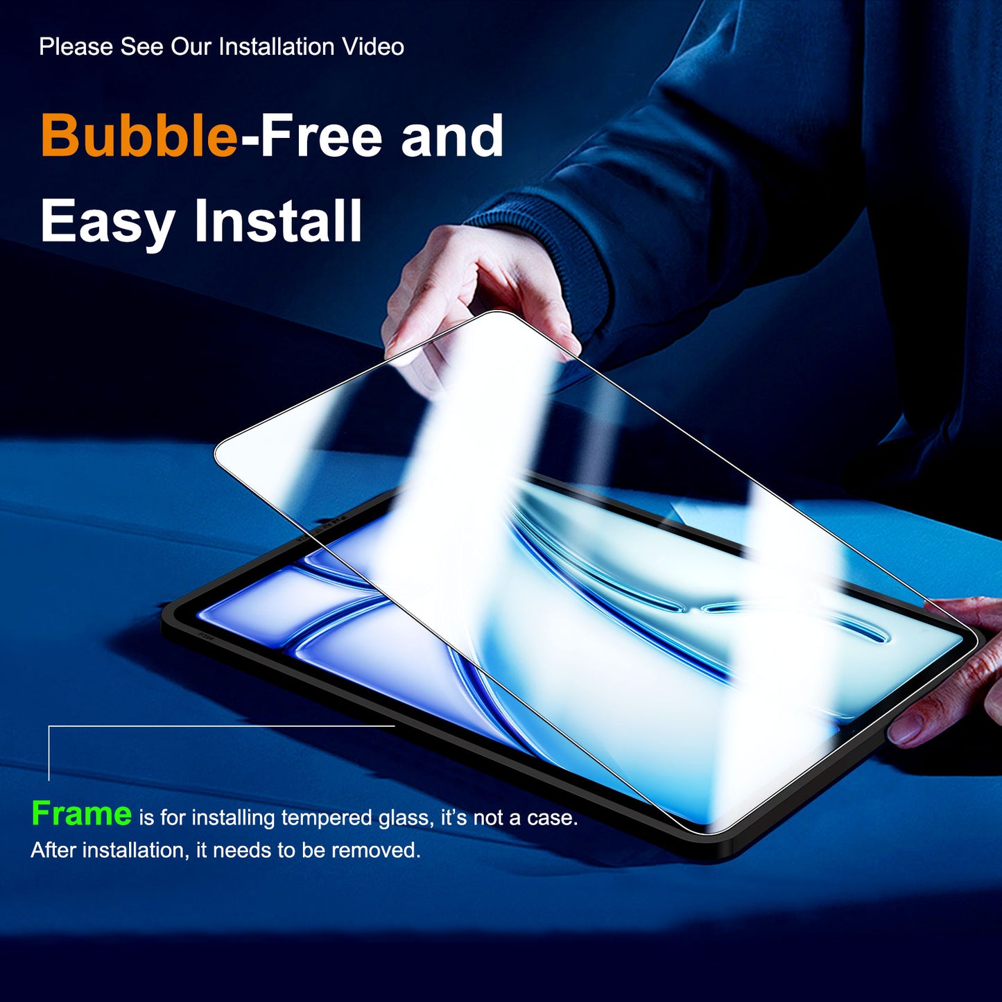 QHOHQ Screen Protector for iPad Air 11 inch M2 2024 6th Generation, Full Coverage Tempered Glass, [Face ID & Apple Pencil Compatible], with Easy Installation Frame, HD Clear, Anti Scratch [2 Pack]