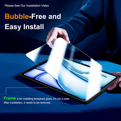 QHOHQ Screen Protector for iPad Air 11 inch M2 2024 6th Generation, Full Coverage Tempered Glass, [Face ID & Apple Pencil Compatible], with Easy Installation Frame, HD Clear, Anti Scratch [2 Pack]