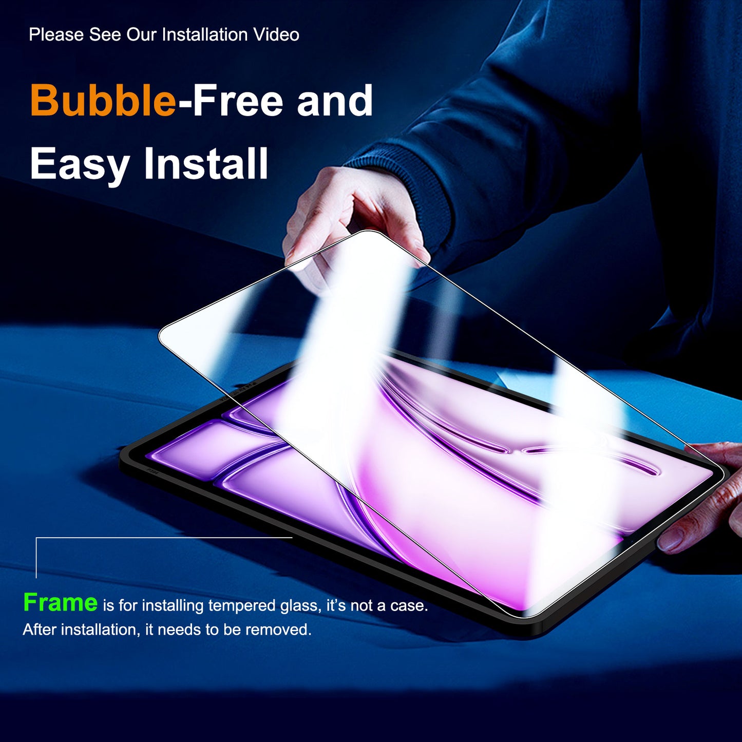 QHOHQ Screen Protector for iPad Air 13 inch M2 2024 6th Generation, Full Coverage Tempered Glass, [Face ID & Apple Pencil Compatible], with Easy Installation Frame, HD Clear, Anti Scratch [2 Pack]
