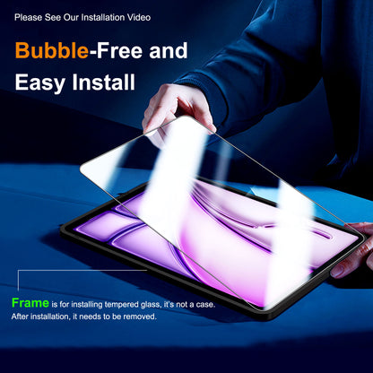 QHOHQ Screen Protector for iPad Air 13 inch M2 2024 6th Generation, Full Coverage Tempered Glass, [Face ID & Apple Pencil Compatible], with Easy Installation Frame, HD Clear, Anti Scratch [2 Pack]