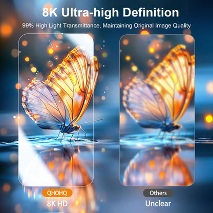 [1-Second Auto-Install] QHOHQ 3 Pack Screen Protector for iPhone 17 Pro Max + 1 Set Camera Lens Protector, 9H+ Shatterproof Tempered Glass, [12FT Military Grade Protection], Anti-Finger, Case Friendly