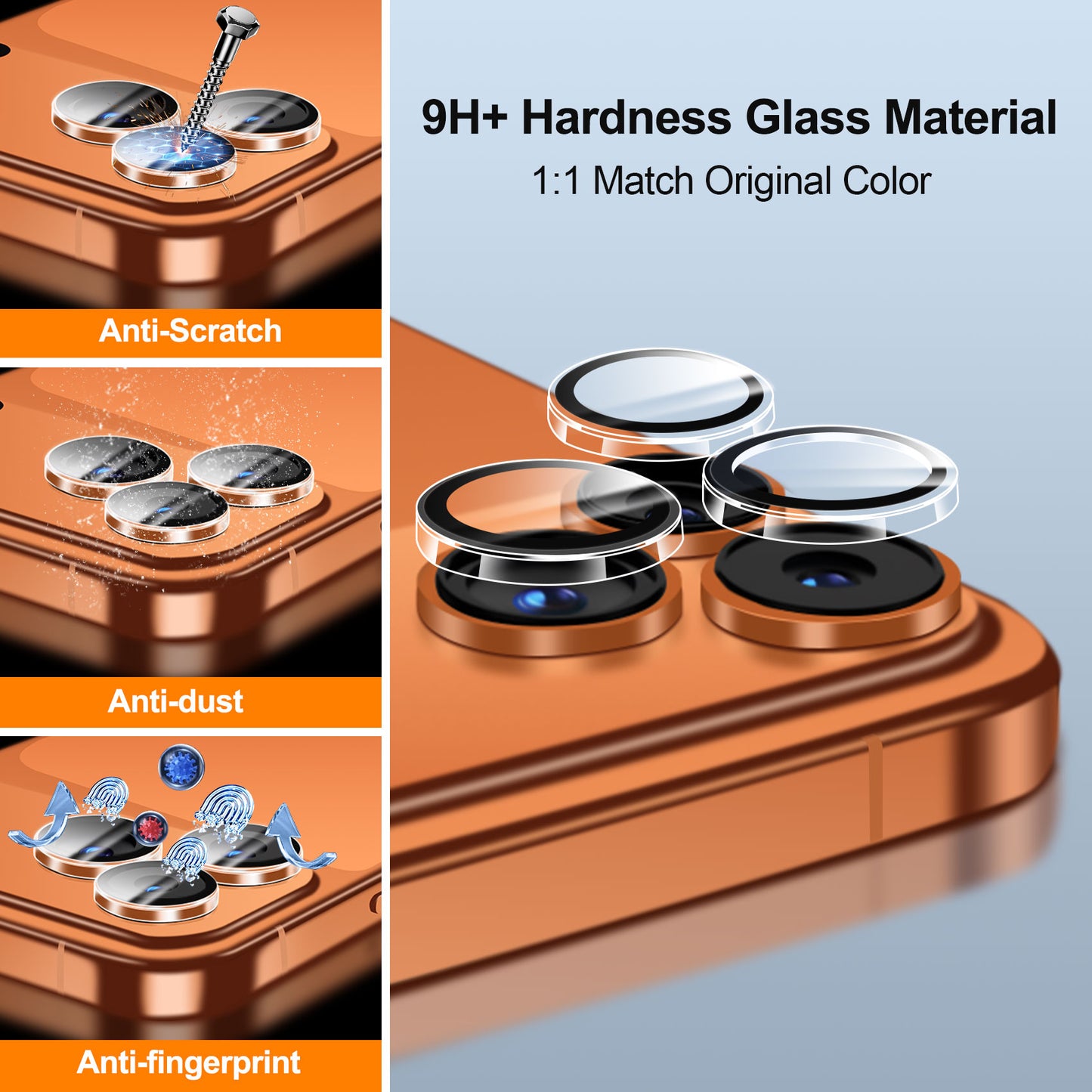 QHOHQ 3 Set Camera Lens Protector for iPhone 17 Pro Max/17 Pro/16 Pro Max/16 Pro/15 Pro Max/15 Pro, Individual Anti Shatter Lens Protector,[15FT Military Grade Protection],1-Second Auto-Install- Clear